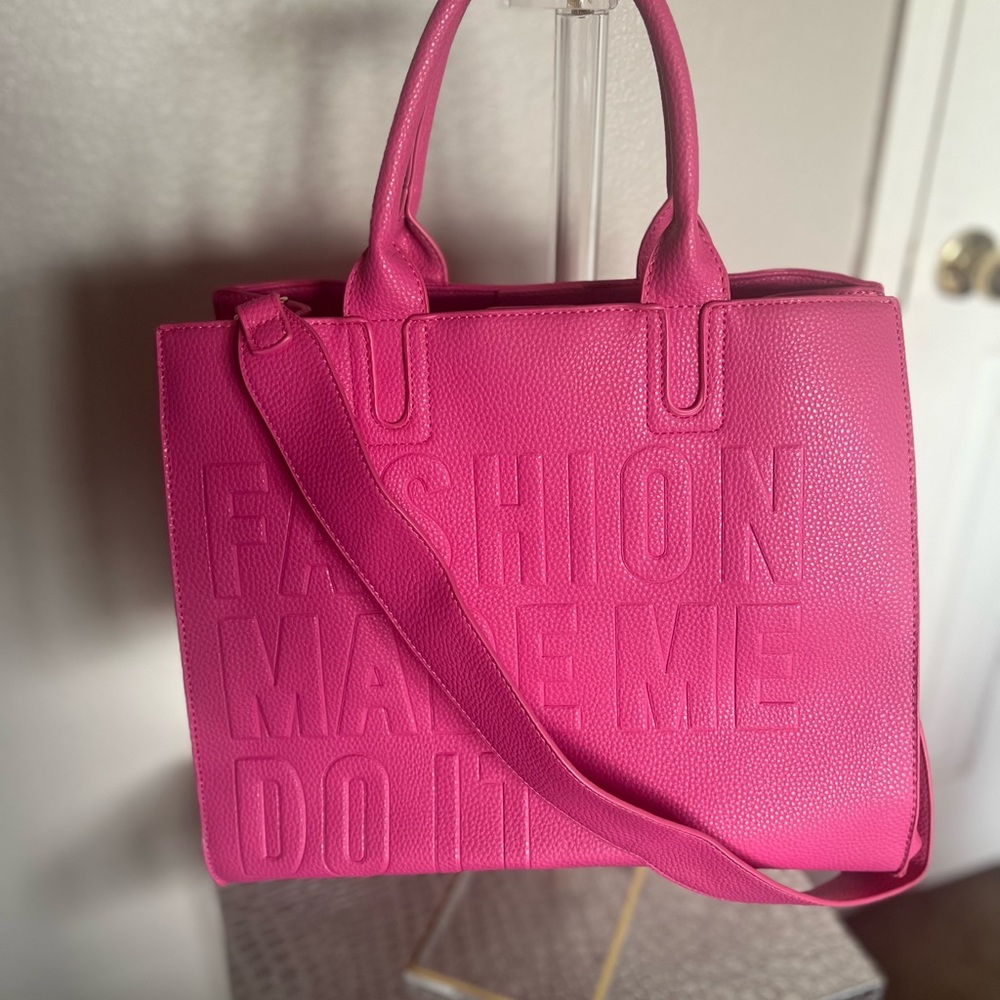 HOUSE OF REHAB  BLACK OWNED Pink FAUX LEATHER PEBBLE MEDIUM tote - Picture 14 of 17